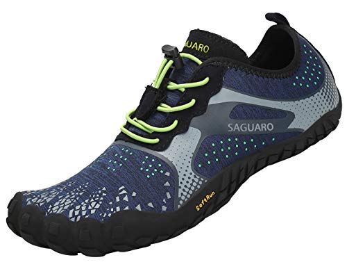 SAGUARO Hombre Mujer Barefoot Zapatillas de Trail Running Minimalistas Zapatillas de Deporte Fitness Gimnasio Caminar Zapatos Descalzos para Correr en Montaña Asfalto Escarpines de Agua, Azul, 45 EU