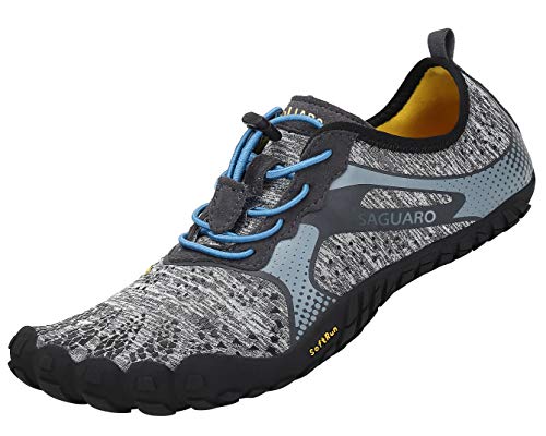SAGUARO Hombre Mujer Barefoot Zapatillas de Trail Running Minimalistas Zapatillas de Deporte Fitness Gimnasio Caminar Zapatos Descalzos para Correr en Montaña Asfalto Escarpines de Agua, Gris, 41 EU