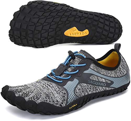 SAGUARO Hombre Mujer Zapatillas de Training Yoga Entrenamiento Gym Interior Transpirables Zapatos Correr Barefoot Resistentes Comodas Zapatos Gimnasio Asfalto Playa Agua Exterior(Gris, 39 EU)