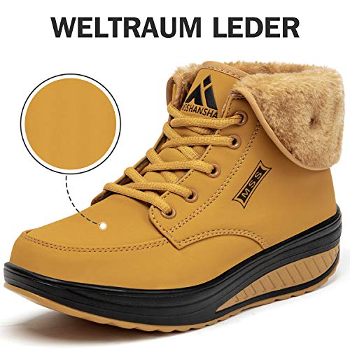 SAGUARO® Invierno Mujer Botas de Nieve Cuero Calientes Fur Botines Plataforma Bota Boots Ocasional Impermeable Anti Deslizante Zapatos, Amarillo 38