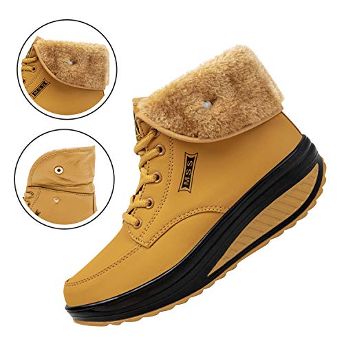 SAGUARO® Invierno Mujer Botas de Nieve Cuero Calientes Fur Botines Plataforma Bota Boots Ocasional Impermeable Anti Deslizante Zapatos, Amarillo 38