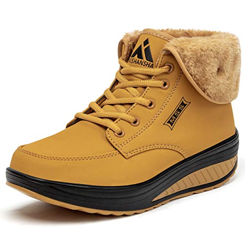 SAGUARO® Invierno Mujer Botas de Nieve Cuero Calientes Fur Botines Plataforma Bota Boots Ocasional Impermeable Anti Deslizante Zapatos, Amarillo 38