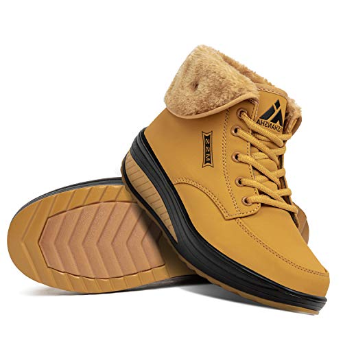 SAGUARO® Invierno Mujer Botas de Nieve Cuero Calientes Fur Botines Plataforma Bota Boots Ocasional Impermeable Anti Deslizante Zapatos, Amarillo 38