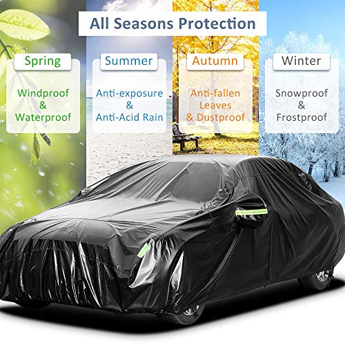 Sailnovo Funda para Coche Exterior Negra Impermeable Resistente al Sol, Polvo, Viento, Lluvia, Nieve y Rasguño 210T para Sedan (5.3 x 2 x 1.5m)