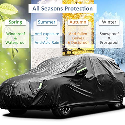 Sailnovo Funda para Coche Exterior Negra Impermeable Resistente al Sol, Polvo, Viento, Lluvia, Nieve y Rasguño 210T para SUV (4.8 x 1.9 x 1.85m)