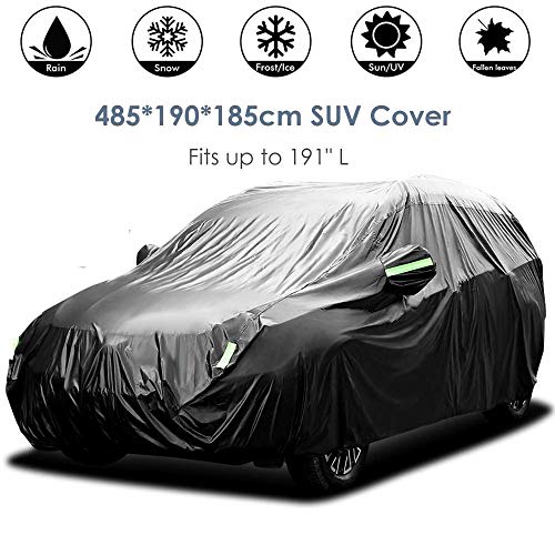 Sailnovo Funda para Coche Exterior Negra Impermeable Resistente al Sol, Polvo, Viento, Lluvia, Nieve y Rasguño 210T para SUV (4.8 x 1.9 x 1.85m)