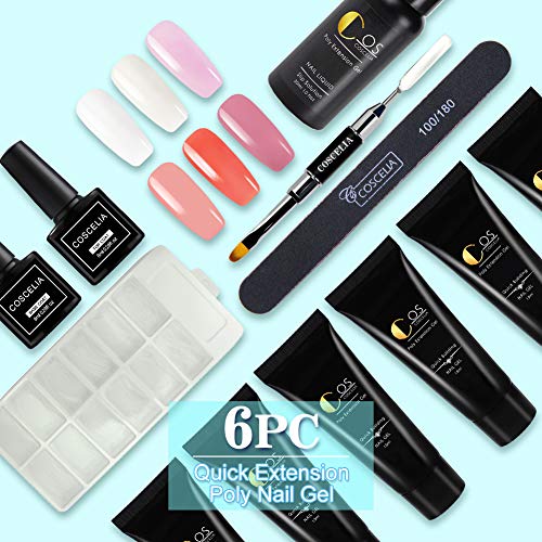 Saint-Acior 6PCS Gel de Construcción UV Poly Builder Rápido 15ml Kit de Poly UV Gel Cleanser Plus 30ml Top Coat Base Coat Herramientas para Uñas