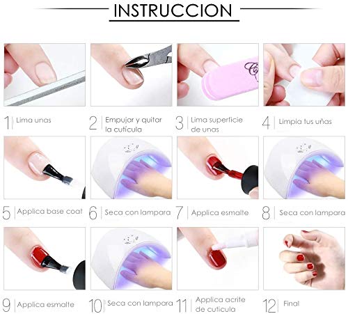 Saint-Acior Lámpara de Uñas UV/LED 36W Curado de Esmalte de Gel Esmalte de Uñas Semipermanente Uñas de Gel Kit de Manicura 10pcs con Base Coat Top Coat Soak off 8ml Manicura Kit