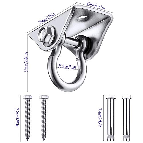 SaiXuan Tarea Pesada Ganchos de Techo,Anclaje de Techo con SUS304 Acero Inoxidable Girar,4 Tornillos para Hormigón y Madera Yoga,Hamacas,Sillón Colgante,Capacidad 450Kg (180°Rotación)