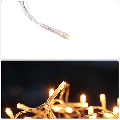 SALCAR Cortina de luces LED de 5M + cable de alimentación de 3M, cadena LED decorativa con 200 LED a prueba de agua - blanco cálido