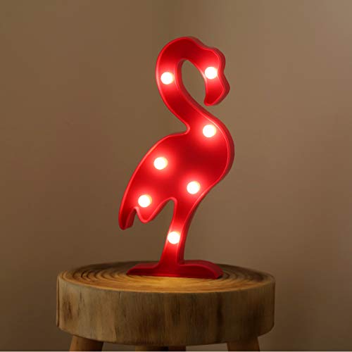 SALCAR Flamingo/Flamenco, Lámpara LED decorativa para dormitorio, 7 LED, luz nocturna para niños, 2 pilas AA, lámpara decorativa LED para Navidad, boda o cumpleaños - Luz LED blanca cálida