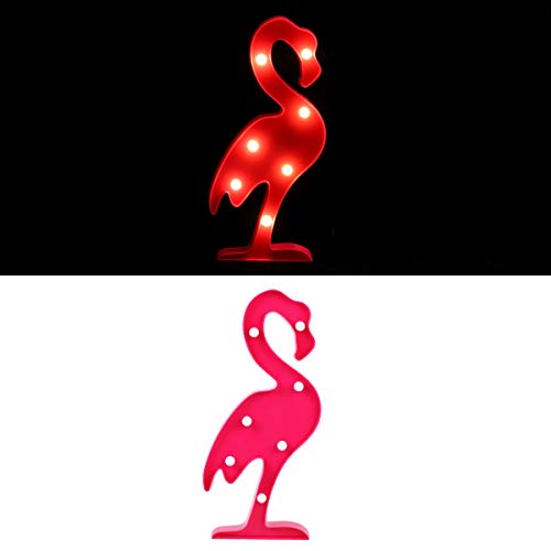 SALCAR Flamingo/Flamenco, Lámpara LED decorativa para dormitorio, 7 LED, luz nocturna para niños, 2 pilas AA, lámpara decorativa LED para Navidad, boda o cumpleaños - Luz LED blanca cálida