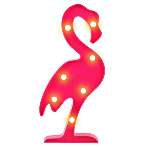 SALCAR Flamingo/Flamenco, Lámpara LED decorativa para dormitorio, 7 LED, luz nocturna para niños, 2 pilas AA, lámpara decorativa LED para Navidad, boda o cumpleaños - Luz LED blanca cálida