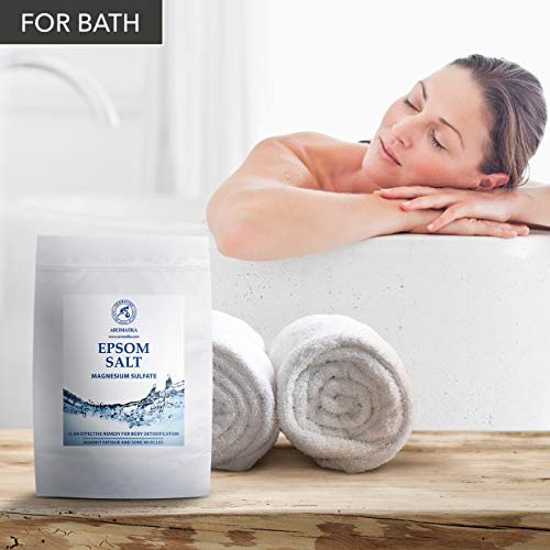 Sales de Baño 1kg - Sal de Epsom 1000g - 100% Pura & Natural - Fuente Concentrada de Magnesio - Relajación & Recuperación Muscular - Desintoxicación - Cuidado del Cuerpo - Cura - Mejor Buen Sueño