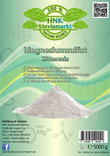 Sales de Epsom, sulfato de magnesio 5 kg, ayuda natural para el ayuno y la cura del ayuno, laxantes, limpieza del hígado