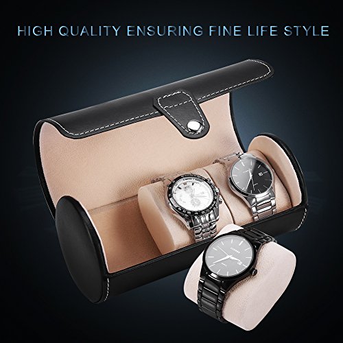 Salmue Caja de Relojes, 2 Colores 3 Rejillas Cilíndrico Hombre Mujer Cierre de Metal, Estuche de Almacenamiento para Relo, Caja para Almacenamiento Relojes Soporte(Negro)