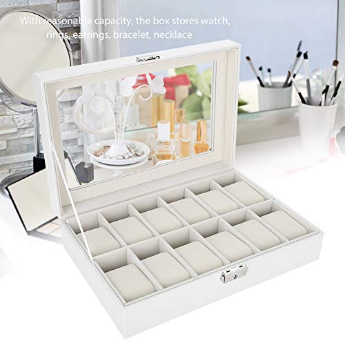 Salmue Caja de Relojes Hombre Mujer con 12 Compartimientos, Tapa de Vidrio, Cierre de Metal, Estuche de Almacenamiento para Reloj Salmue Caja de Relojes Hombre Mujer con 12 Compartimientos, Tapa de Vidrio, Cierre de Metal, Estuche de Almacenamiento para Reloj
