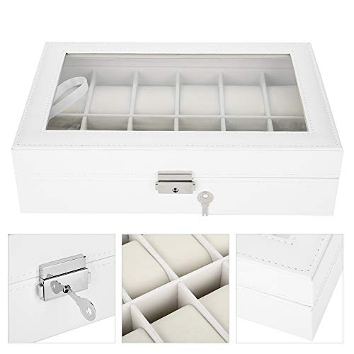 Salmue Caja de Relojes Hombre Mujer con 12 Compartimientos, Tapa de Vidrio, Cierre de Metal, Estuche de Almacenamiento para Reloj Salmue Caja de Relojes Hombre Mujer con 12 Compartimientos, Tapa de Vidrio, Cierre de Metal, Estuche de Almacenamiento para Reloj