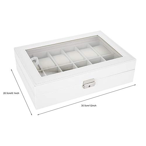 Salmue Caja de Relojes Hombre Mujer con 12 Compartimientos, Tapa de Vidrio, Cierre de Metal, Estuche de Almacenamiento para Reloj Salmue Caja de Relojes Hombre Mujer con 12 Compartimientos, Tapa de Vidrio, Cierre de Metal, Estuche de Almacenamiento para Reloj