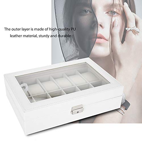 Salmue Caja de Relojes Hombre Mujer con 12 Compartimientos, Tapa de Vidrio, Cierre de Metal, Estuche de Almacenamiento para Reloj Salmue Caja de Relojes Hombre Mujer con 12 Compartimientos, Tapa de Vidrio, Cierre de Metal, Estuche de Almacenamiento para Reloj