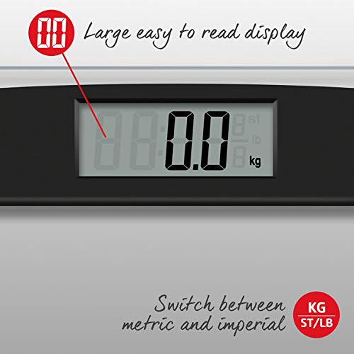 Salter báscula de baño, plataforma compacta de vidrio templado, capacidad 180 KG, transparente-negro Salter báscula de baño, plataforma compacta de vidrio templado, capacidad 180 KG, transparente-negro
