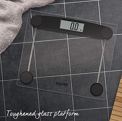 Salter báscula de baño, plataforma compacta de vidrio templado, capacidad 180 KG, transparente-negro Salter báscula de baño, plataforma compacta de vidrio templado, capacidad 180 KG, transparente-negro