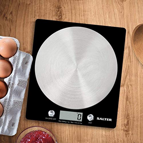 Salter Báscula de Cocina Digital Plataforma de Vidrio, Capacidad 5kg, Función de Añadir y Pesar, Negro