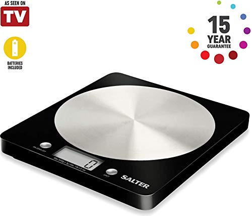 Salter Báscula de Cocina Digital Plataforma de Vidrio, Capacidad 5kg, Función de Añadir y Pesar, Negro Salter Báscula de Cocina Digital Plataforma de Vidrio, Capacidad 5kg, Función de Añadir y Pesar, Negro