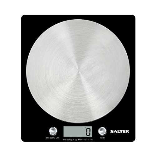Salter Báscula de Cocina Digital Plataforma de Vidrio, Capacidad 5kg, Función de Añadir y Pesar, Negro