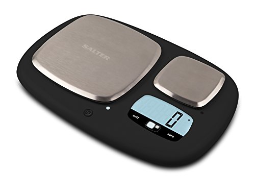 Salter Ultimate Accuracy Platform Kitchen Scale 1084 básculas de Cocina, Dual, 10 kg de Alta Capacidad y Plataformas de 200 g de precisión máxima, Pantalla LED Digital, se Pueden Pesar líquidos, Negro