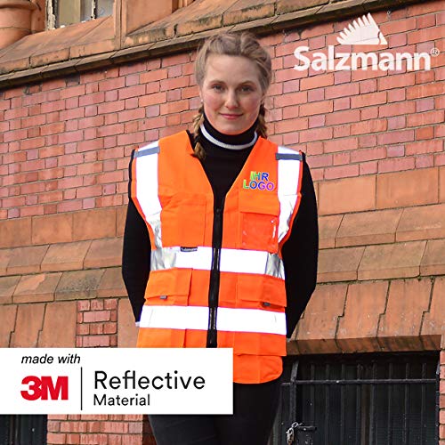 Salzmann 3M Chaleco de Seguridad Multibolsillos con Logotipo Personalizable - Chaleco de Trabajo con Estampado - Hecho con Material Reflectante 3M Salzmann 3M Chaleco de Seguridad Multibolsillos con Logotipo Personalizable - Chaleco de Trabajo con Estampado - Hecho con Material Reflectante 3M