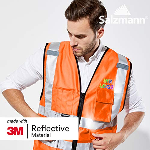 Salzmann 3M Chaleco de Seguridad Multibolsillos con Logotipo Personalizable - Chaleco de Trabajo con Estampado - Hecho con Material Reflectante 3M