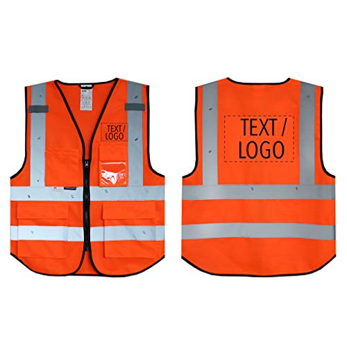 Salzmann 3M Chaleco de Seguridad Multibolsillos con Logotipo Personalizable - Chaleco de Trabajo con Estampado - Hecho con Material Reflectante 3M