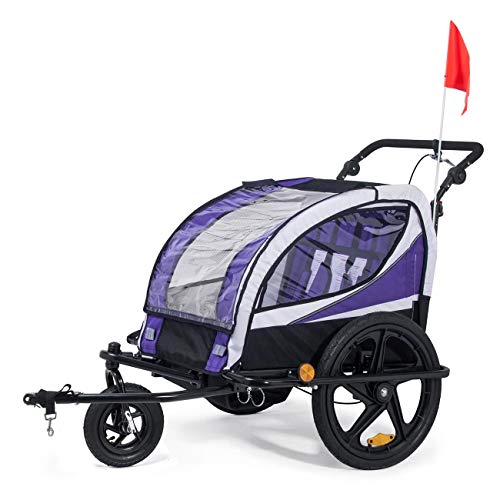 SAMAX Remolque de Bicicleta para Niños 360° girable Kit de Footing Transportín Silla Cochecito Carro Suspensíon Infantil Carro en Púrpura - Silver Frame SAMAX Remolque de Bicicleta para Niños 360° girable Kit de Footing Transportín Silla Cochecito Carro Suspensíon Infantil Carro en Púrpura - Silver Frame