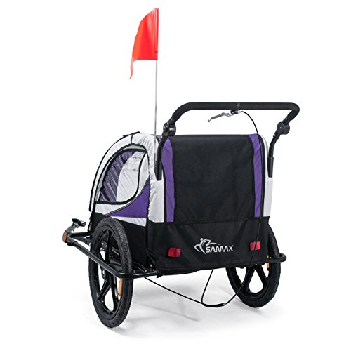 SAMAX Remolque de Bicicleta para Niños 360° girable Kit de Footing Transportín Silla Cochecito Carro Suspensíon Infantil Carro en Púrpura - Silver Frame SAMAX Remolque de Bicicleta para Niños 360° girable Kit de Footing Transportín Silla Cochecito Carro Suspensíon Infantil Carro en Púrpura - Silver Frame
