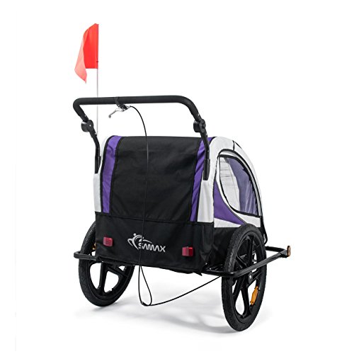 SAMAX Remolque de Bicicleta para Niños 360° girable Kit de Footing Transportín Silla Cochecito Carro Suspensíon Infantil Carro en Púrpura - Silver Frame