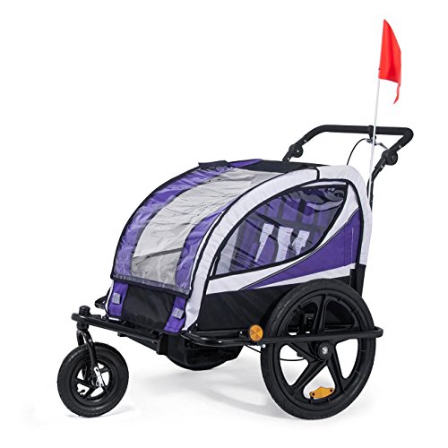 SAMAX Remolque de Bicicleta para Niños 360° girable Kit de Footing Transportín Silla Cochecito Carro Suspensíon Infantil Carro en Púrpura - Silver Frame SAMAX Remolque de Bicicleta para Niños 360° girable Kit de Footing Transportín Silla Cochecito Carro Suspensíon Infantil Carro en Púrpura - Silver Frame