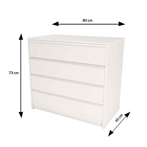 Samblo Kai - Cajonera de melamina con 4 cajones , Blanco, 45 x 80 x 73 cm