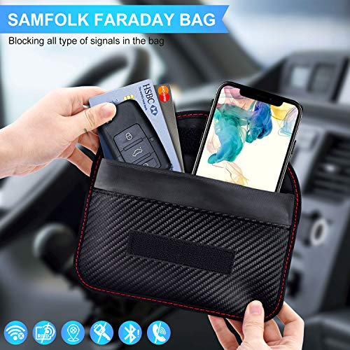 Samfolk Bolsa Faraday Movil, Funda Faraday Movil, Jaula Faraday Portatil Bloqueador Senal RFID/NFC, Bolsa Inhibidora de Seguridad - Fibra de Carbono