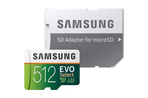 Samsung EVO Select 512 GB microSD 100 MB/s, velocidad Full HD & 4K UHD tarjeta de memoria incluye adaptador SD para smartphone, tableta, cámara de acción, dron y portátil