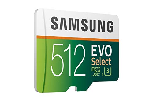 Samsung EVO Select 512 GB microSD 100 MB/s, velocidad Full HD & 4K UHD tarjeta de memoria incluye adaptador SD para smartphone, tableta, cámara de acción, dron y portátil