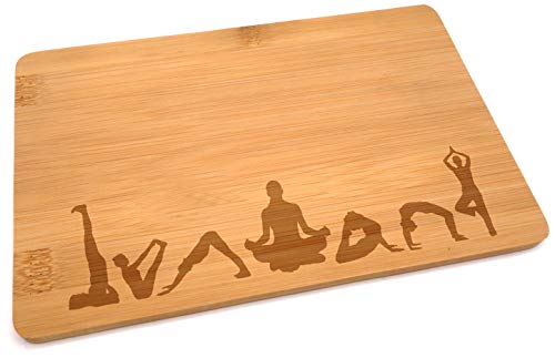 Samunshi® Tabla de madera con grabado para yoga de bambú, tabla de cortar, tabla de cortar pequeña, tabla de cortar de madera para cocina