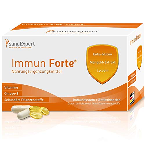 SanaExpert Immun Forte, Suplemento Multivitamínico, Refuerza el Sistema Inmunológico con Omega-3, Zinc, Antioxidantes, Vitaminas y Minerales, 90 Cápsulas