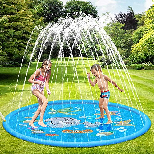 SANBLOGAN Splash Pad,Colchoneta de Agua para Niños,Juegos de Agua para Niños,Tapete de Juegos de Agua Almohadilla de Rociadores Juguete de Verano 170cm,PVC Salpica Almohadil,Piscina de Juego de Verano