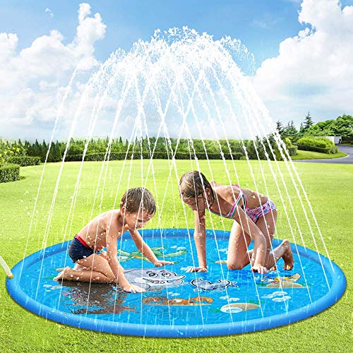 SANBLOGAN Splash Pad,Colchoneta de Agua para Niños,Juegos de Agua para Niños,Tapete de Juegos de Agua Almohadilla de Rociadores Juguete de Verano 170cm,PVC Salpica Almohadil,Piscina de Juego de Verano