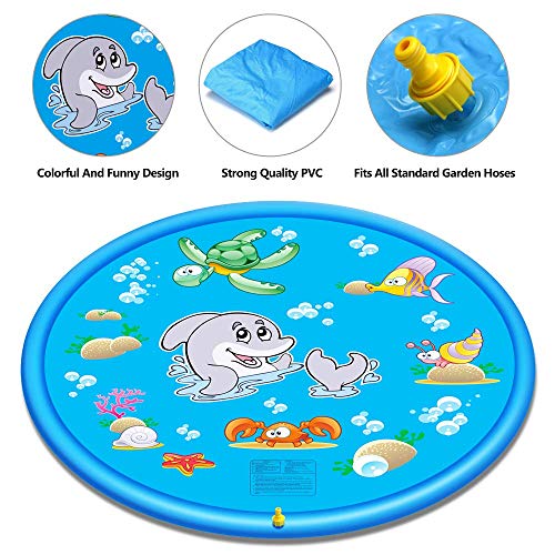 SANBLOGAN Splash Pad,Colchoneta de Agua para Niños,Juegos de Agua para Niños,Tapete de Juegos de Agua Almohadilla de Rociadores Juguete de Verano 170cm,PVC Salpica Almohadil,Piscina de Juego de Verano