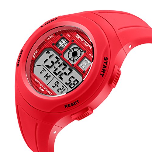 SANDA - Reloj para Niños Niñas Deportivos LED Digital a Prueba de Agua Reloje Impermeable Infantil Sport Watch - Rojo