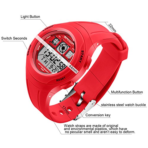 SANDA - Reloj para Niños Niñas Deportivos LED Digital a Prueba de Agua Reloje Impermeable Infantil Sport Watch - Rojo