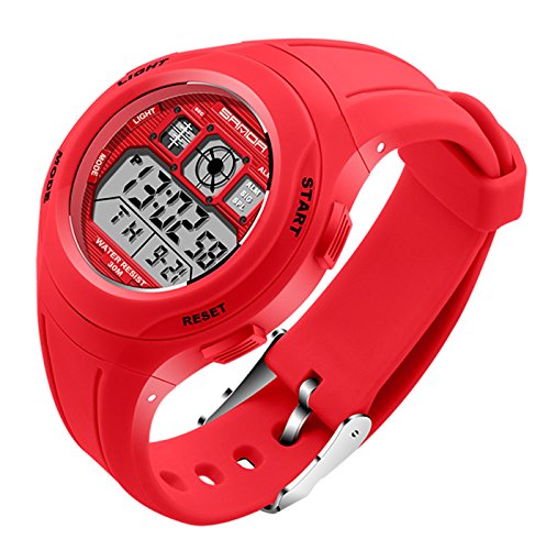SANDA - Reloj para Niños Niñas Deportivos LED Digital a Prueba de Agua Reloje Impermeable Infantil Sport Watch - Rojo