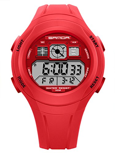 SANDA - Reloj para Niños Niñas Deportivos LED Digital a Prueba de Agua Reloje Impermeable Infantil Sport Watch - Rojo